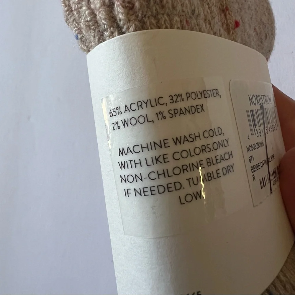 NORDSTROM MENS CREW SOCKS ACRYLIC/WOOL BLEND BEIGE OATMEAL HEATHER OS NWT